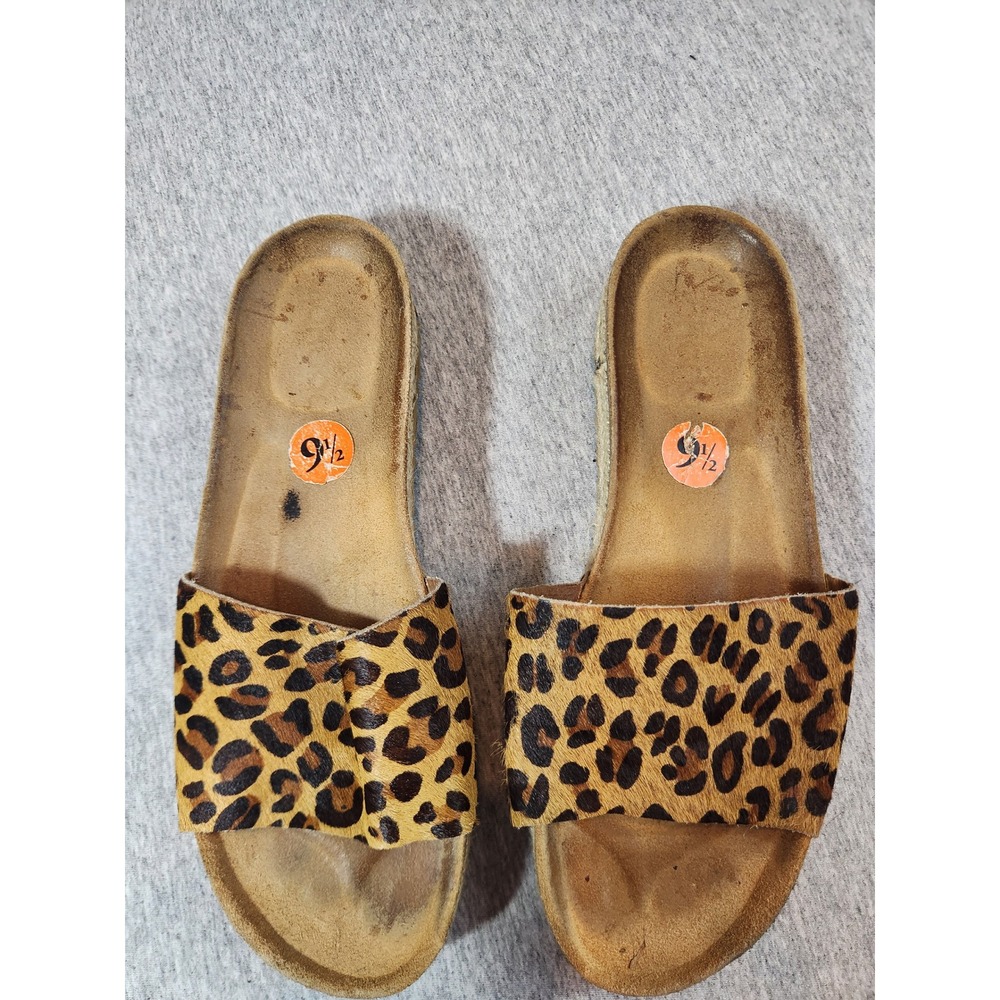 Yokono Leopard Calf Hair Slide Sandals Womens 9.5 Brown Espadrille Good Spain
